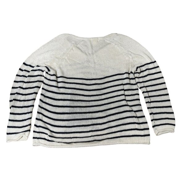 XL H&M Beige & Black Striped Knit V-Neck Sweater - Cozy, Casual Style - Picture 3 of 6